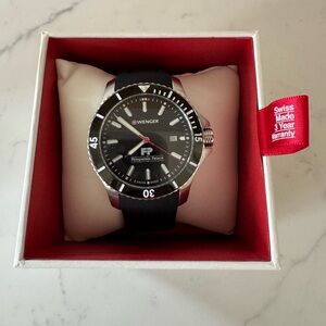 NIB - Wenger Black and Silver Swiss Watch